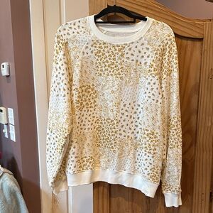 Crewneck White Sweatshirt with Gold Floral Patchwork